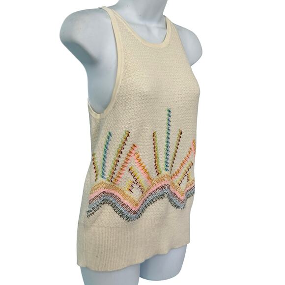 Anthropologie Cream Rainbow Cross Stitch Sunrise Embroidered Knit Tank Top Sz XS - Picture 9 of 12